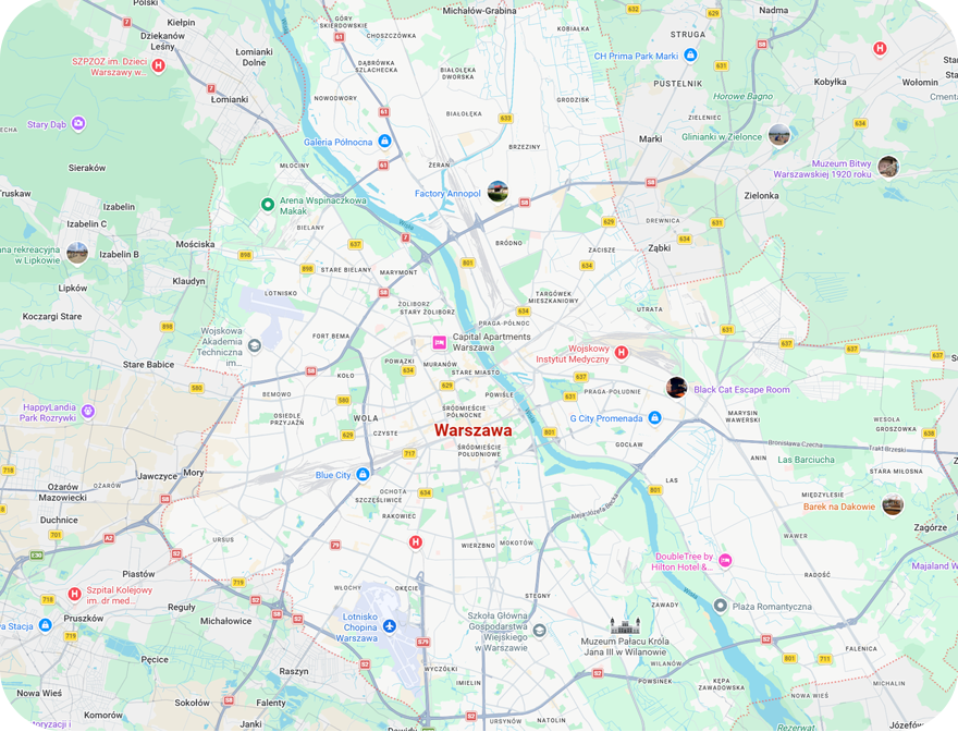 Mapa Warszawy z lokalizacją biura Karta Pobytu